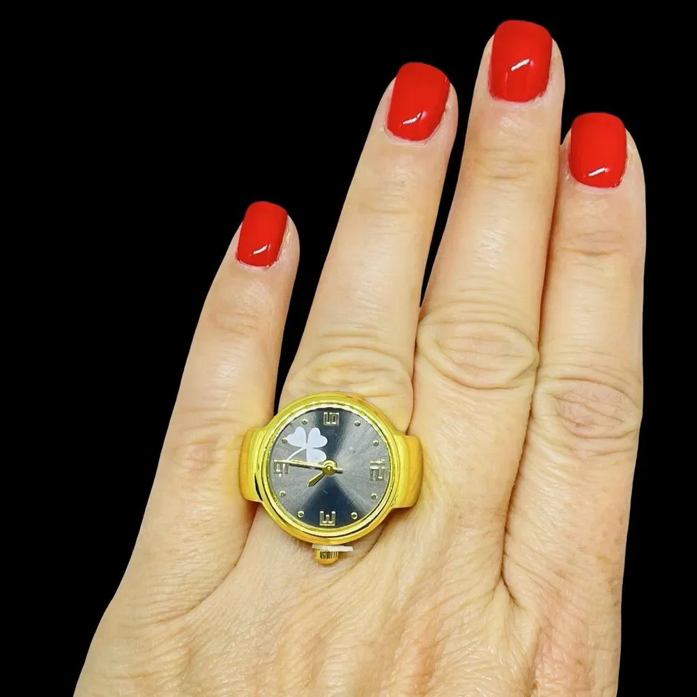 Ring Watch Gold Design With Crystals New